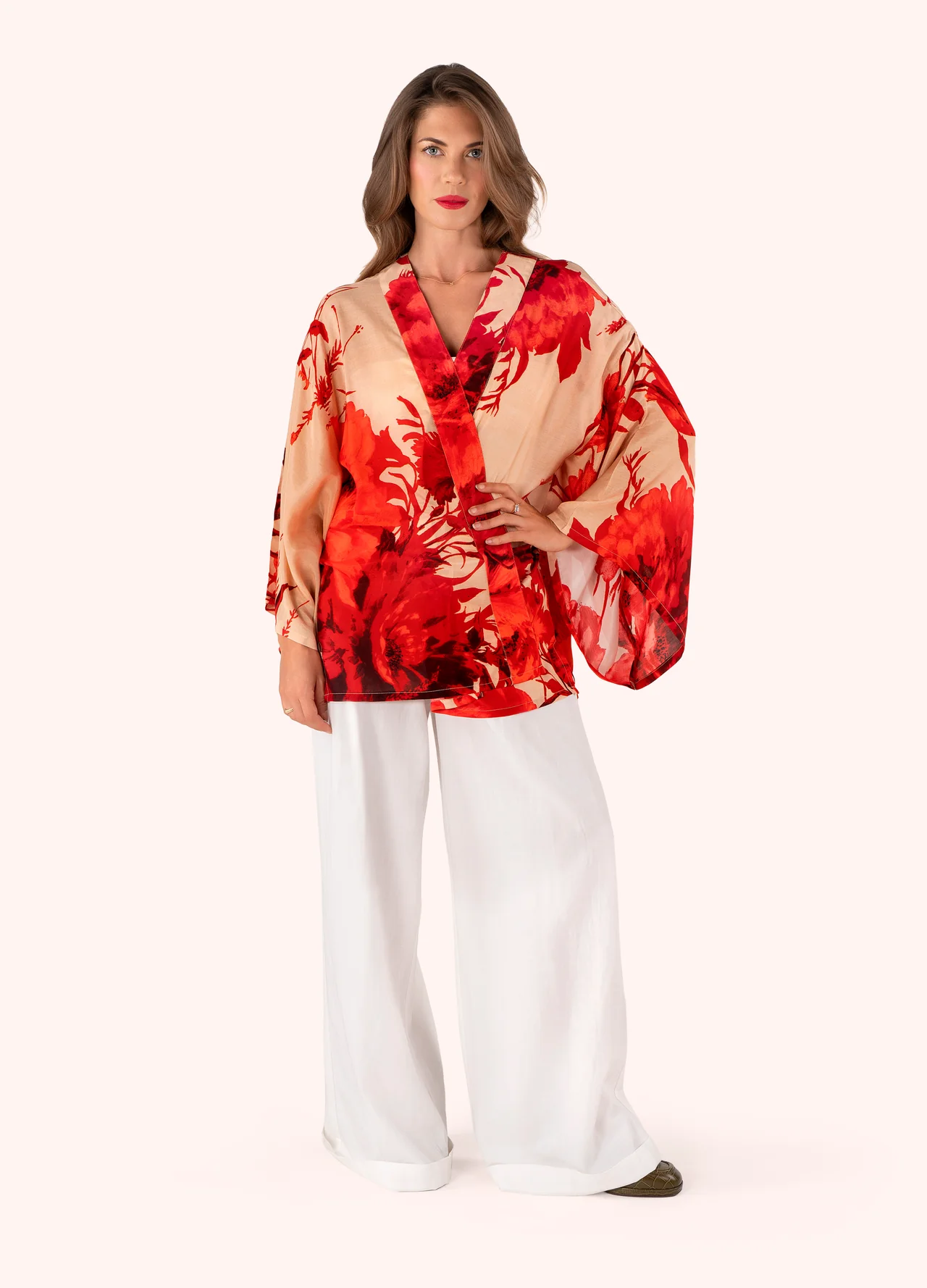 Powder Kimono Jacket - Rouge Blooms