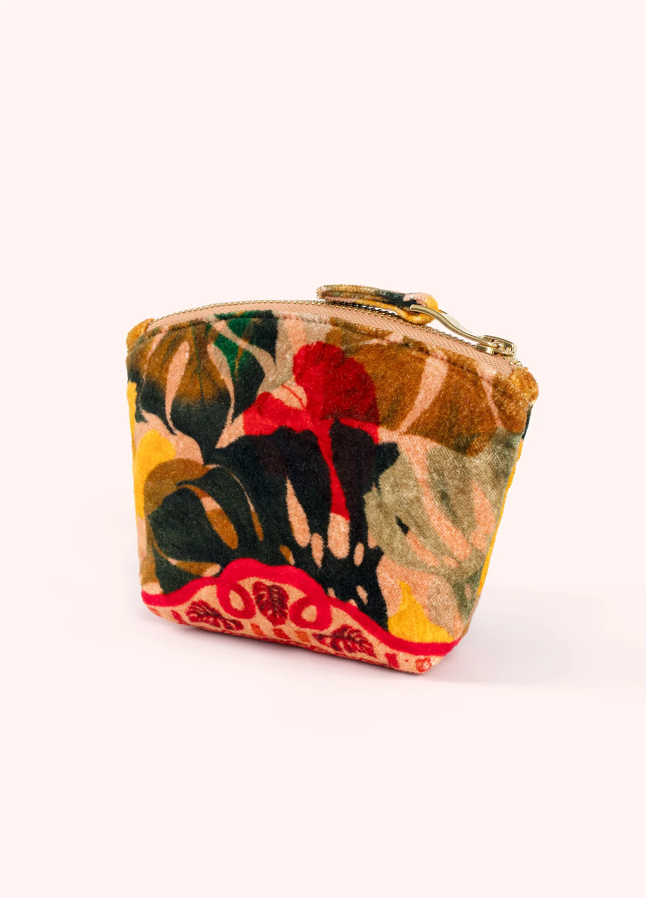 Powder Printed Velvet Mini Pouch - Exotic Leaves
