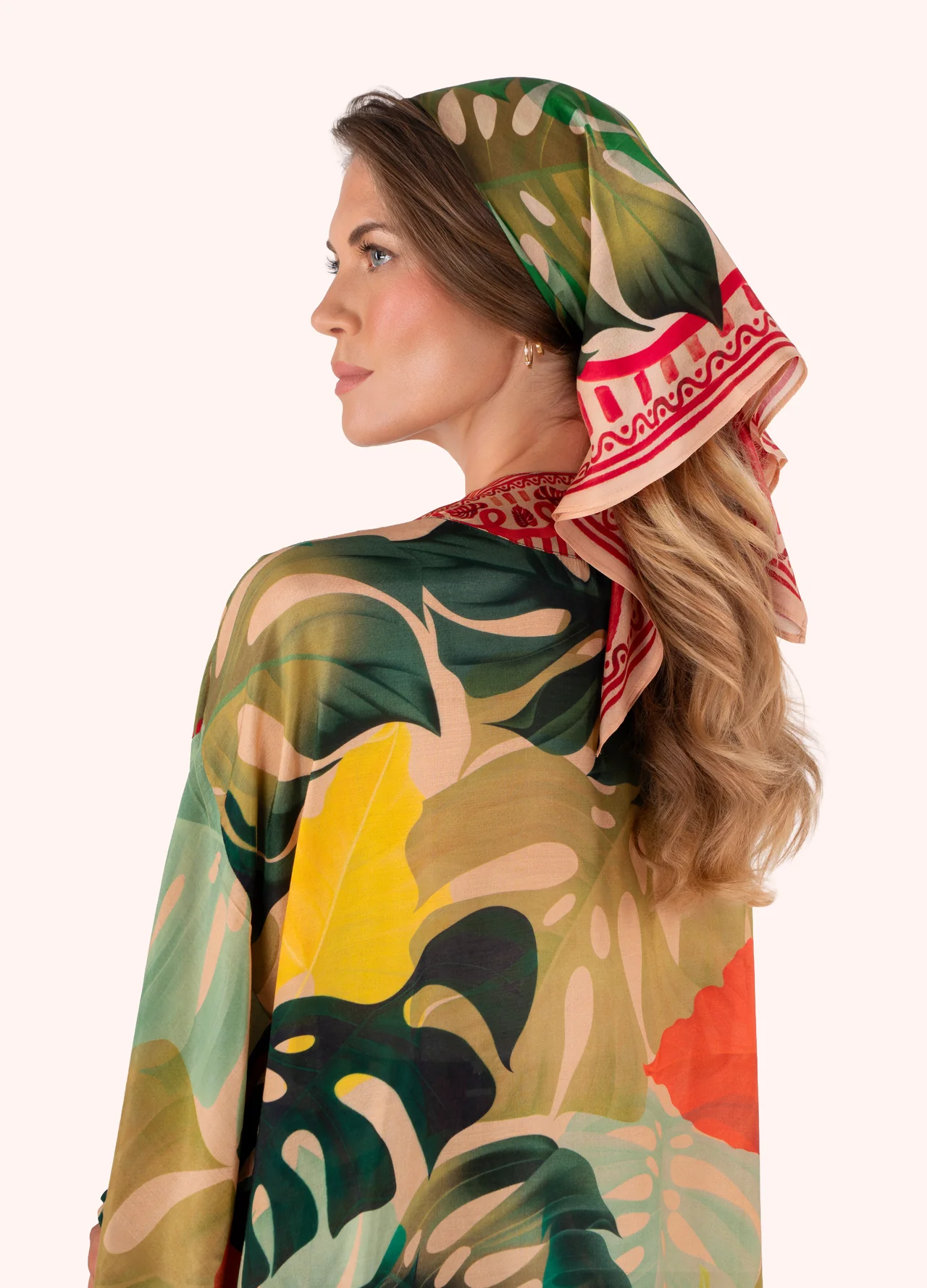 Powder 100% Silk Square Scarf - Exotic Leaves