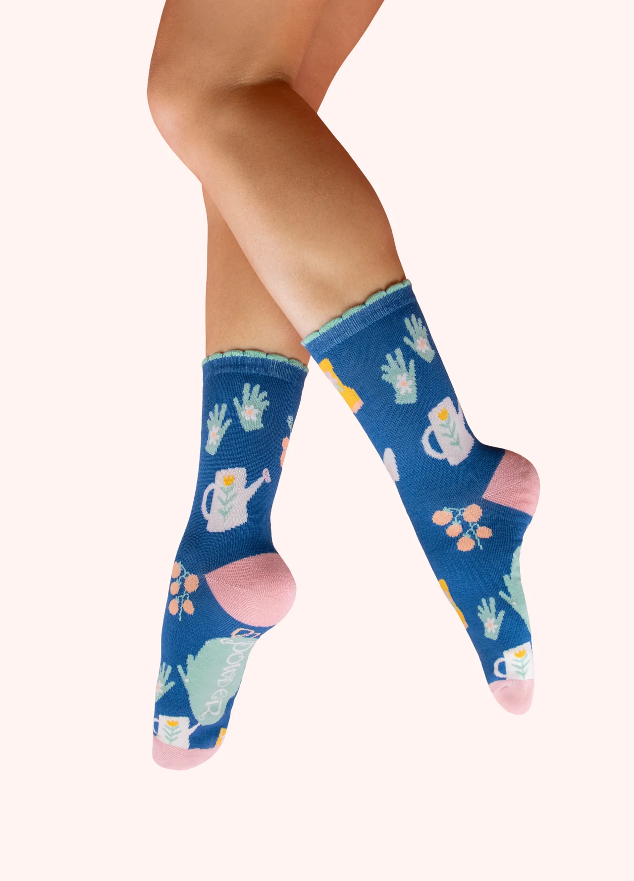 Powder Ladies Ankle Socks - Gone Gardening in Cobalt