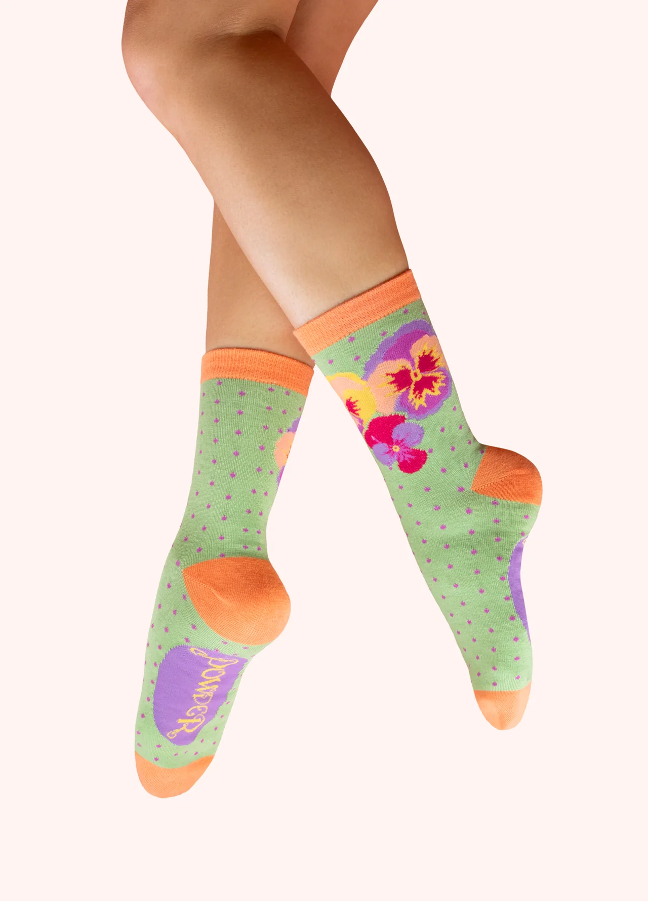 Powder Ladies Ankle Socks - Spring Pansies in Mint