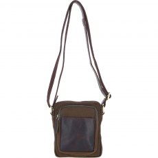 Fenland Canvas & Leather Crossbody Bag - Brandy/Green FEN751 Fenland Canvas & Leather Crossbody Bag - Brandy/Green FEN751
