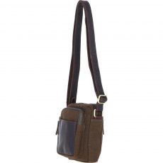 Fenland Canvas & Leather Crossbody Bag - Brandy/Green FEN751 Fenland Canvas & Leather Crossbody Bag - Brandy/Green FEN751