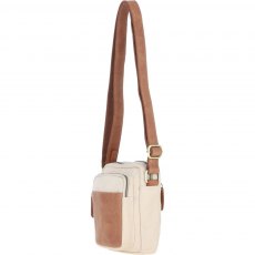Fenland Canvas & Leather Crossbody Bag - Tan/Cream FEN751 Fenland Canvas & Leather Crossbody Bag - Tan/Cream FEN751