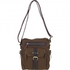 Fenland Canvas & Leather Crossbody Bag - Brandy/Green FEN752 Fenland Canvas & Leather Crossbody Bag - Brandy/Green FEN752