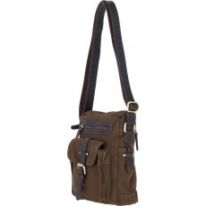 Fenland Canvas & Leather Crossbody Bag - Brandy/Green FEN752 Fenland Canvas & Leather Crossbody Bag - Brandy/Green FEN752
