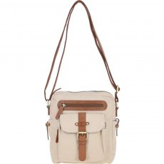 Fenland Canvas & Leather Crossbody Bag - Tan/Cream FEN752 Fenland Canvas & Leather Crossbody Bag - Tan/Cream FEN752