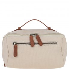 Fenland Canvas & Leather Wash Bag -Tan/Cream FEN759