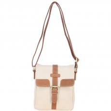 Fenland Canvas & Leather Crossbody Bag - Tan/Cream FEN753 Fenland Canvas & Leather Crossbody Bag - Tan/Cream FEN753