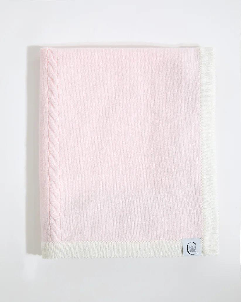 100% Merino Cable Plain Baby Blanket- Pink