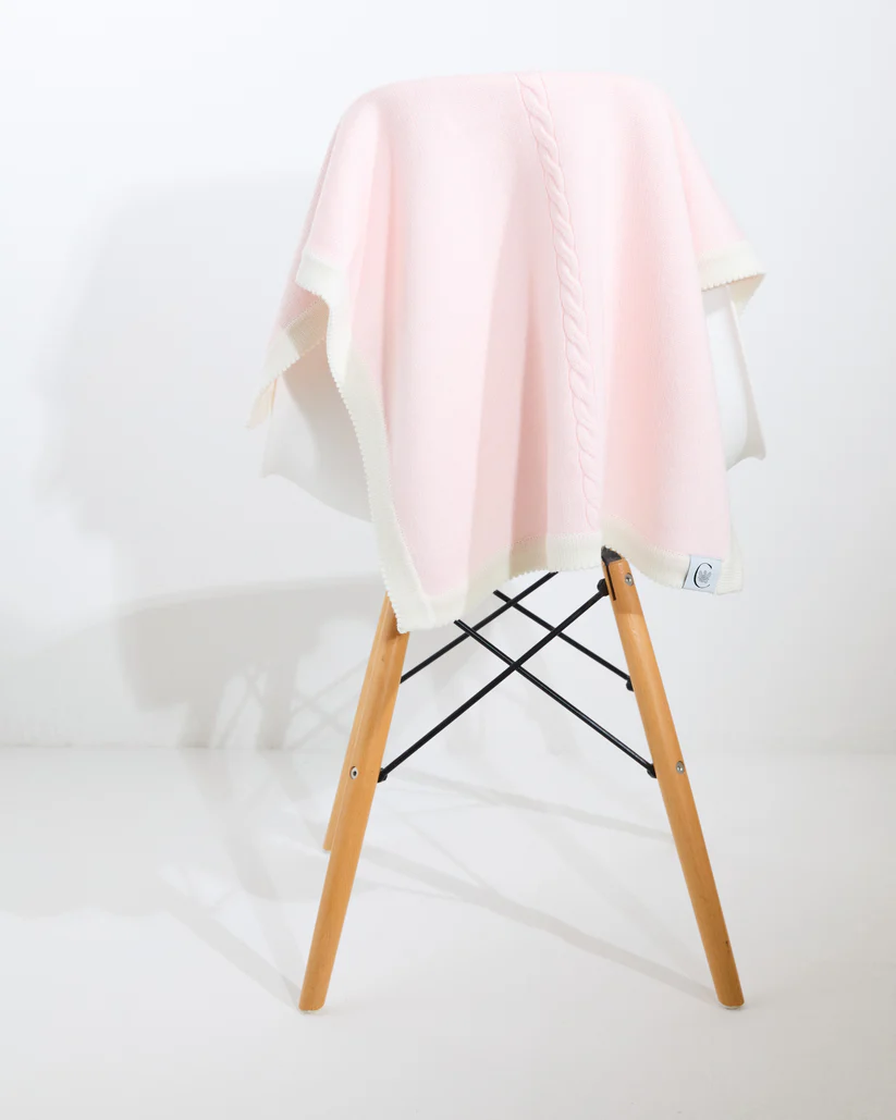 100% Merino Cable Plain Baby Blanket- Pink