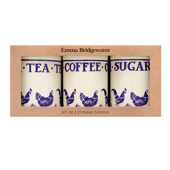 Emma Bridgewater Blue Hens Set of 3 Round Tin Caddies