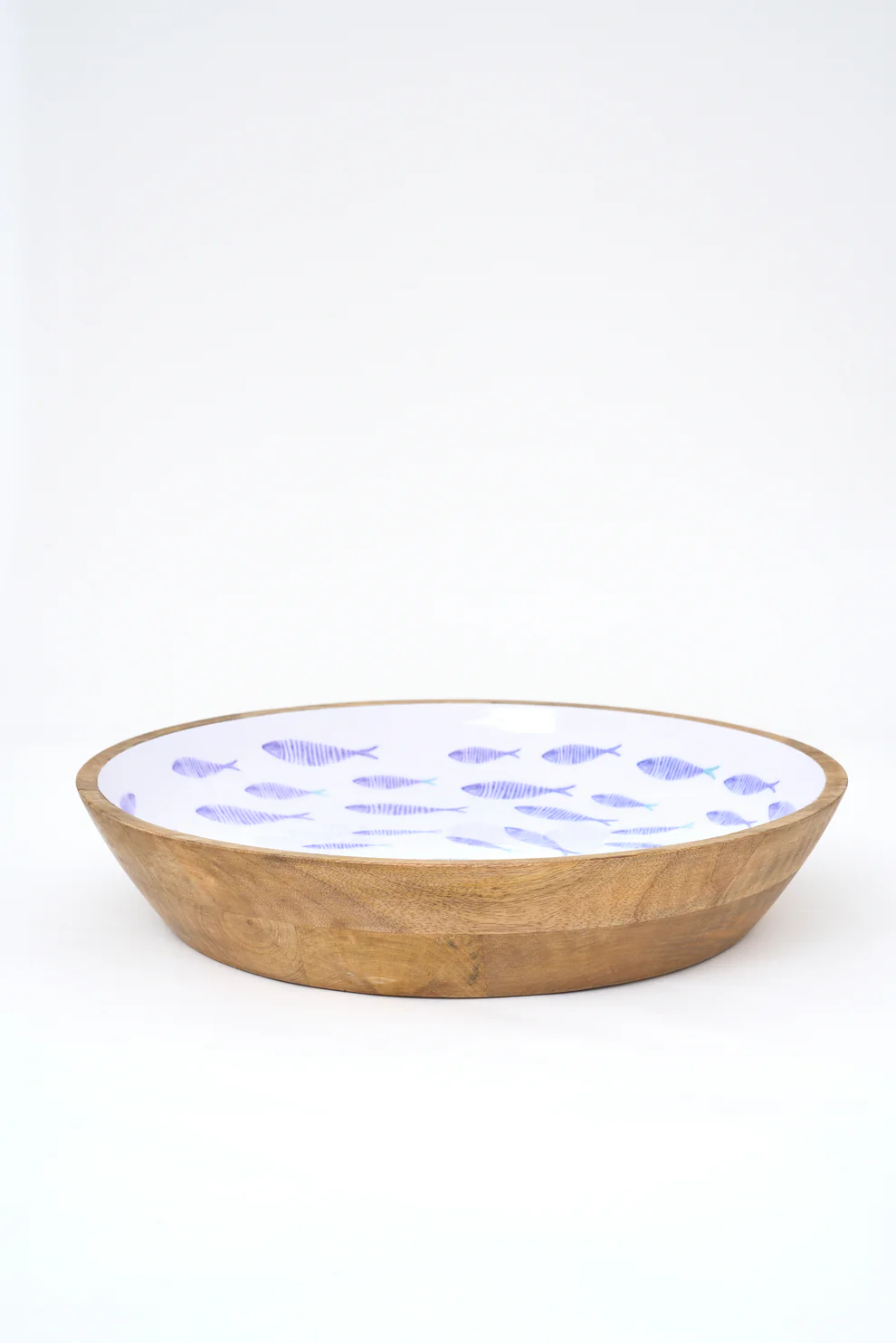 Batela Large Enamel Wooden Bowl With Fish Motif 42cm