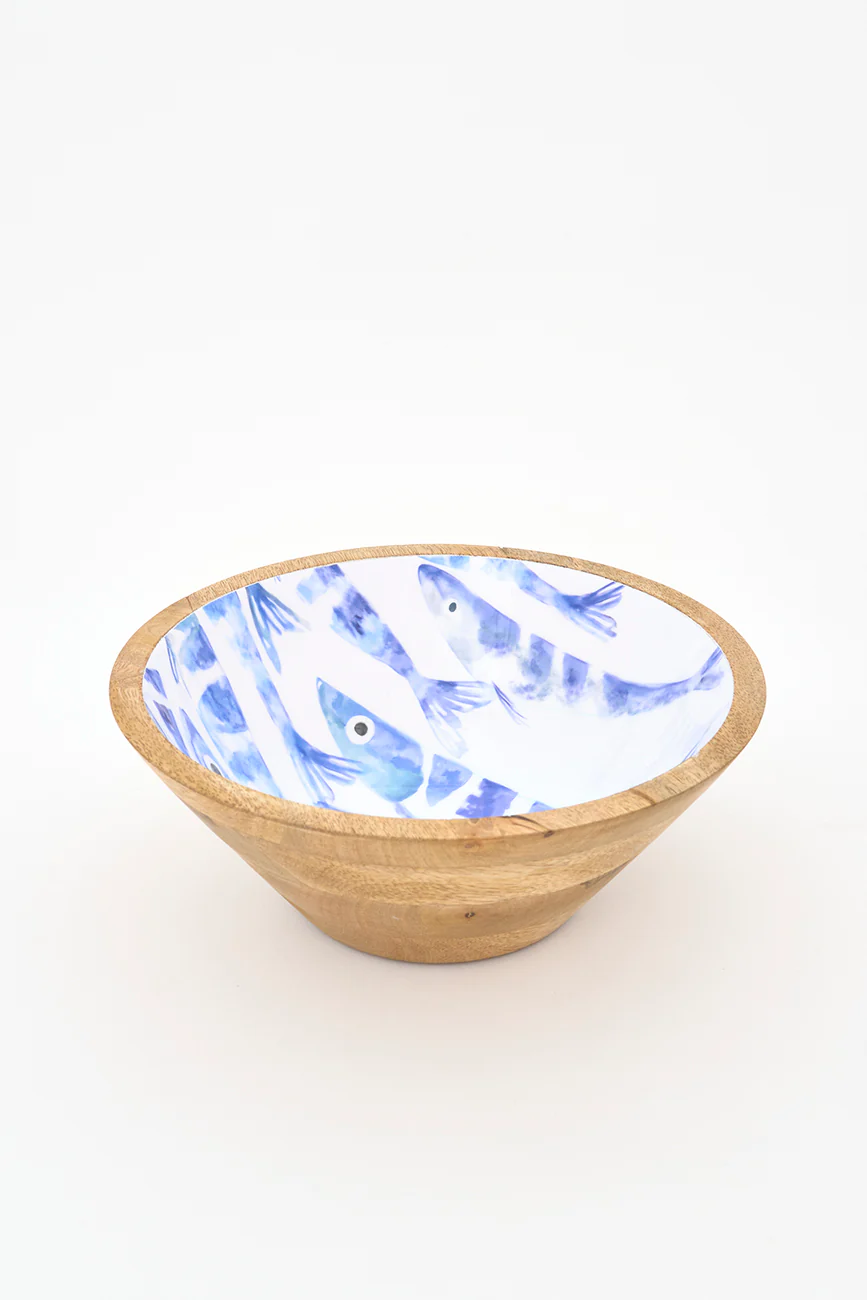 Batela Small Enamel Wooden Bowl School Of Fish 24.5cm