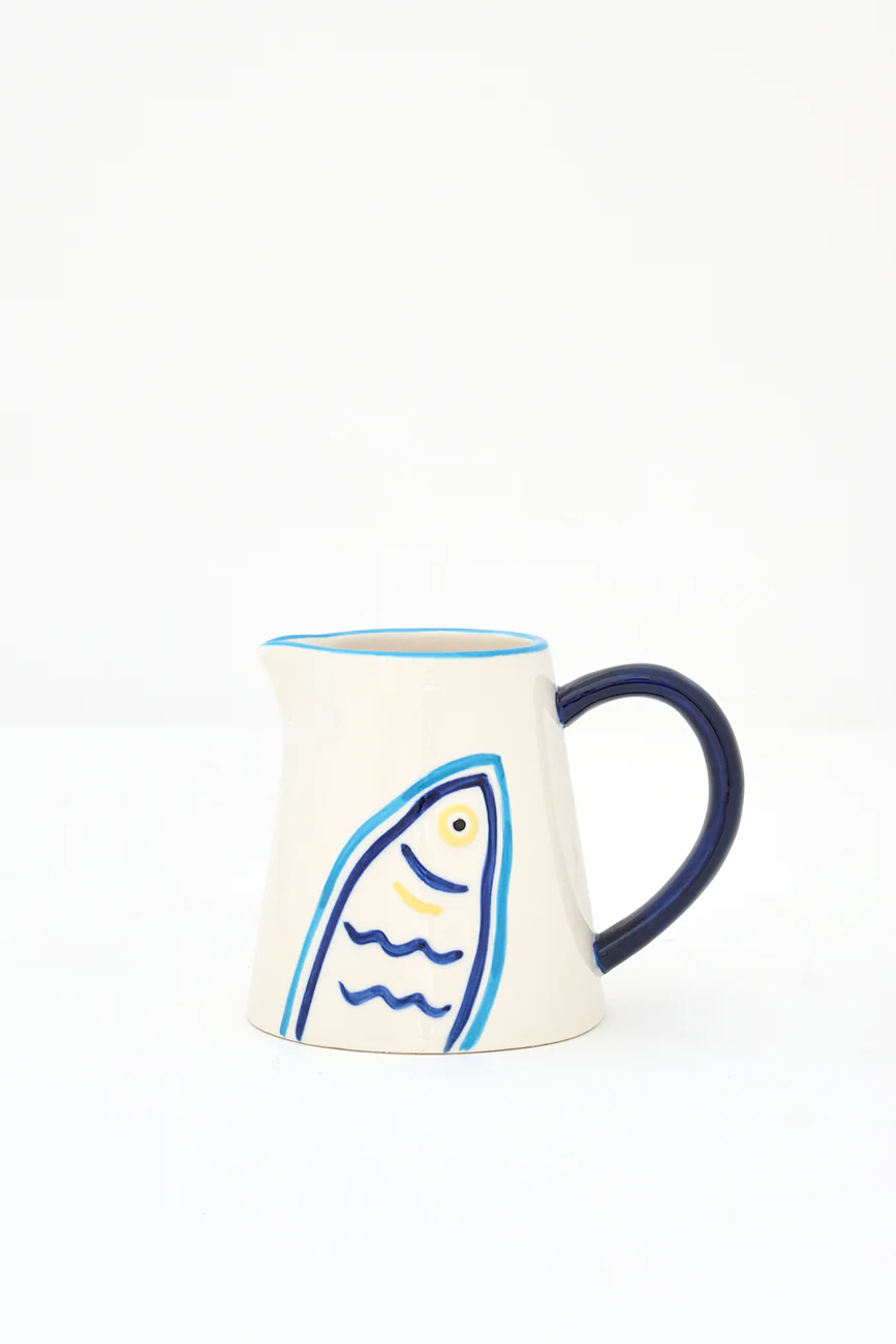 Batela Stoneware Milk Jug with Painted Fish