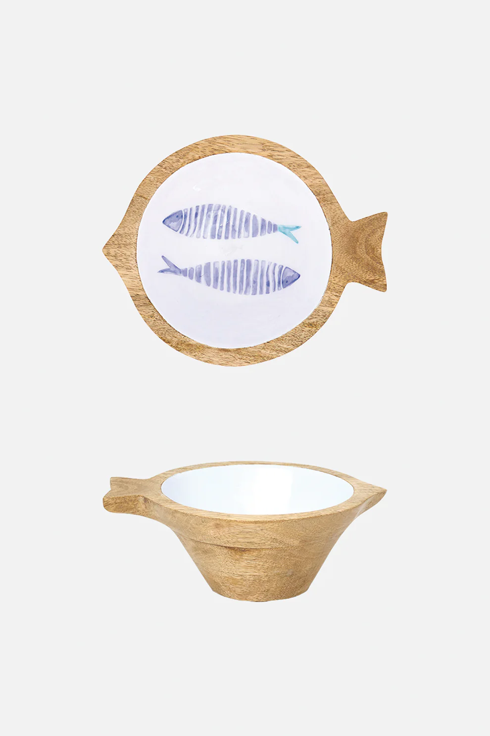 Batela Fish Shaped Enamel Wooden Bowl