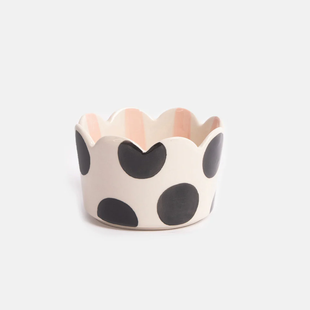 Caroline Gardner Mono Spot & Pink Stripe Scalloped Trinket Dish