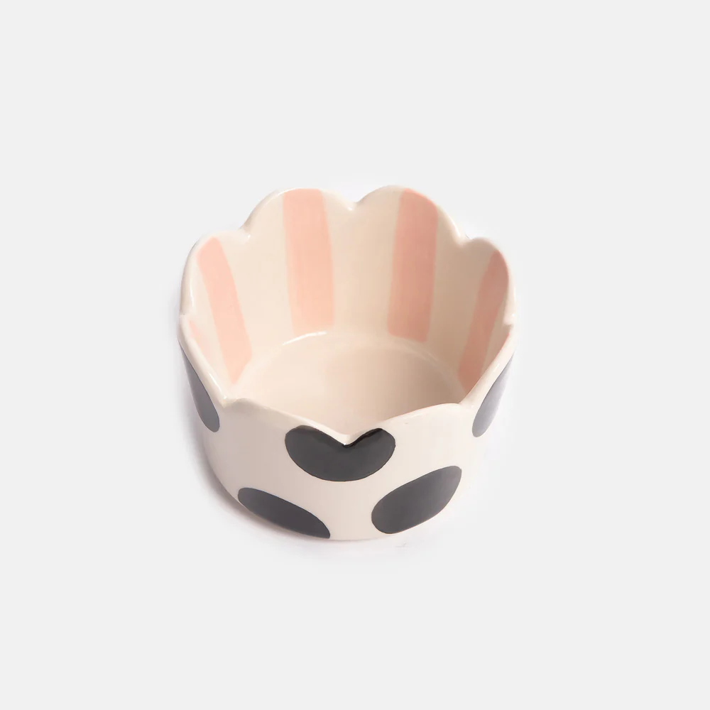 Caroline Gardner Mono Spot & Pink Stripe Scalloped Trinket Dish