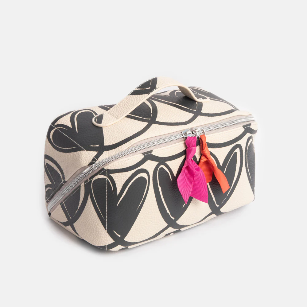 Caroline Gardner Mono Looped Hearts Flat Lay Wash Bag