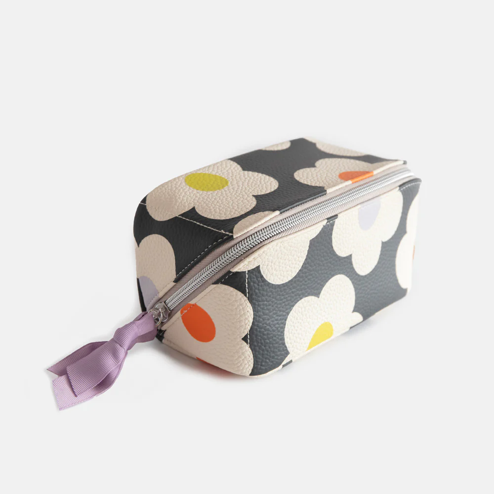Caroline Gardner Multi Flower Charcoal Flat Lay Cosmetic Bag