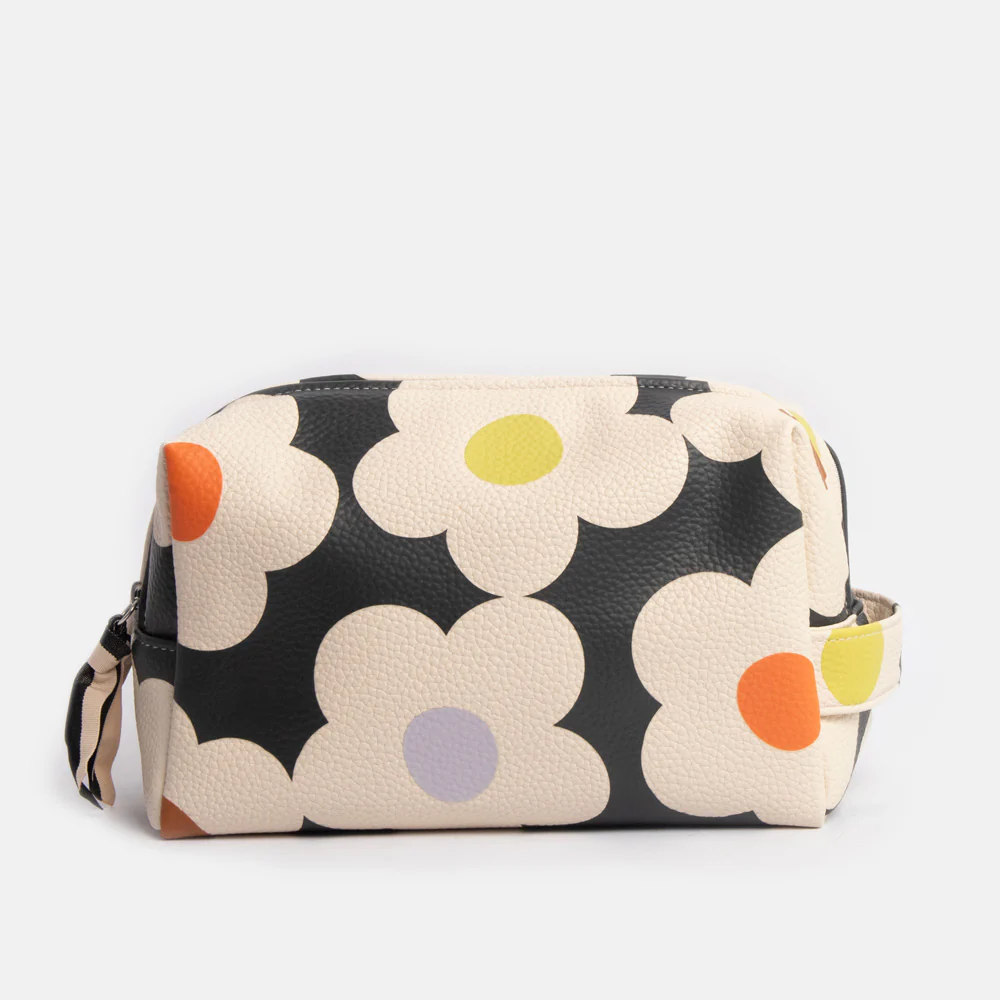 Caroline Gardner Multi Flower Charcoal Large Travel Wash Bag