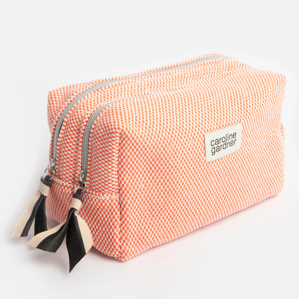 Caroline Gardner Orange Woven Check Large Travel Wash Bag