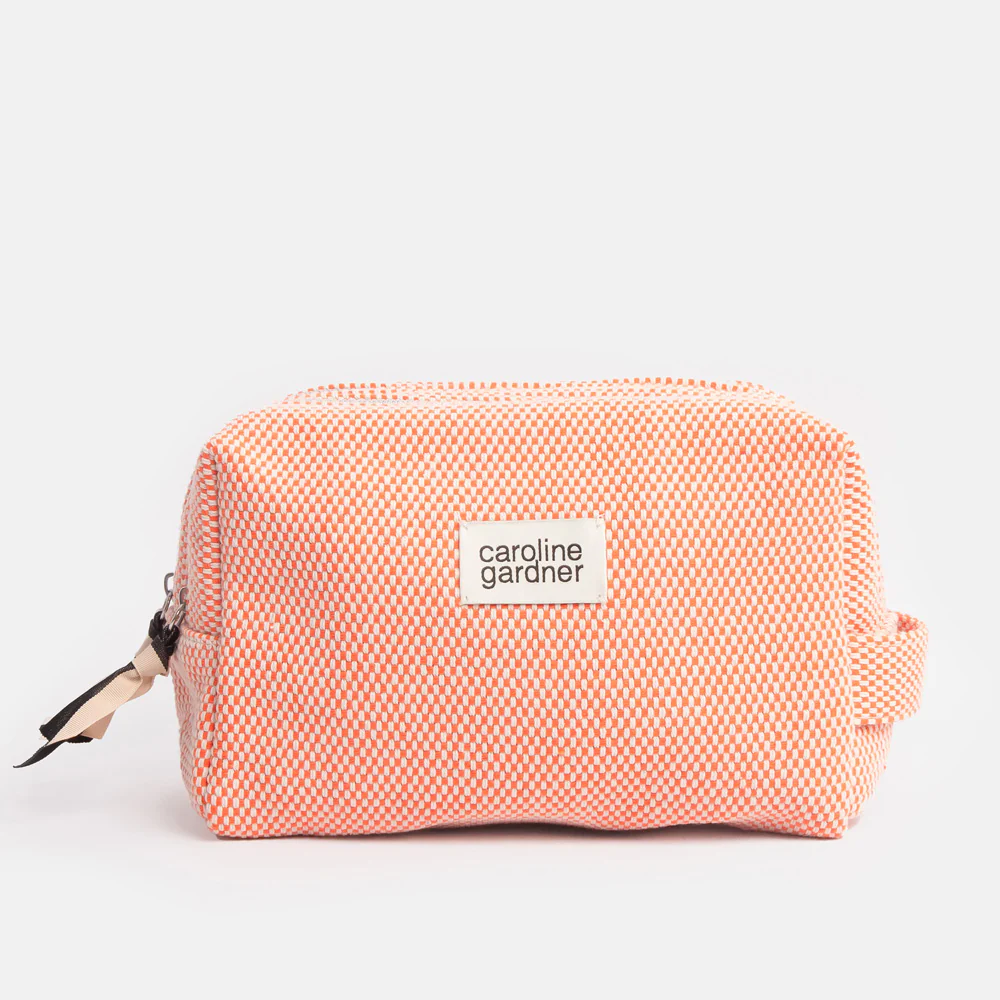 Caroline Gardner Orange Woven Check Large Travel Wash Bag
