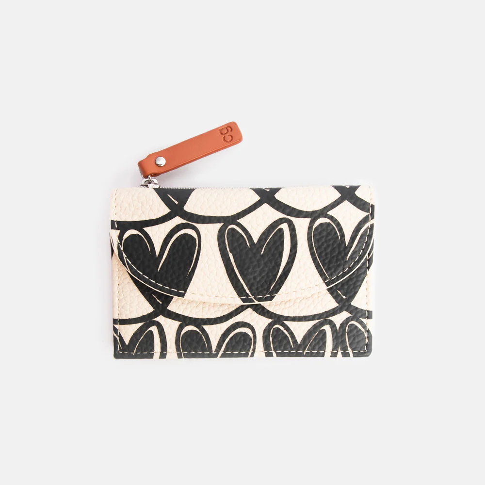 Caroline Gardner Mono Looped Hearts Card Holder Coin Purse