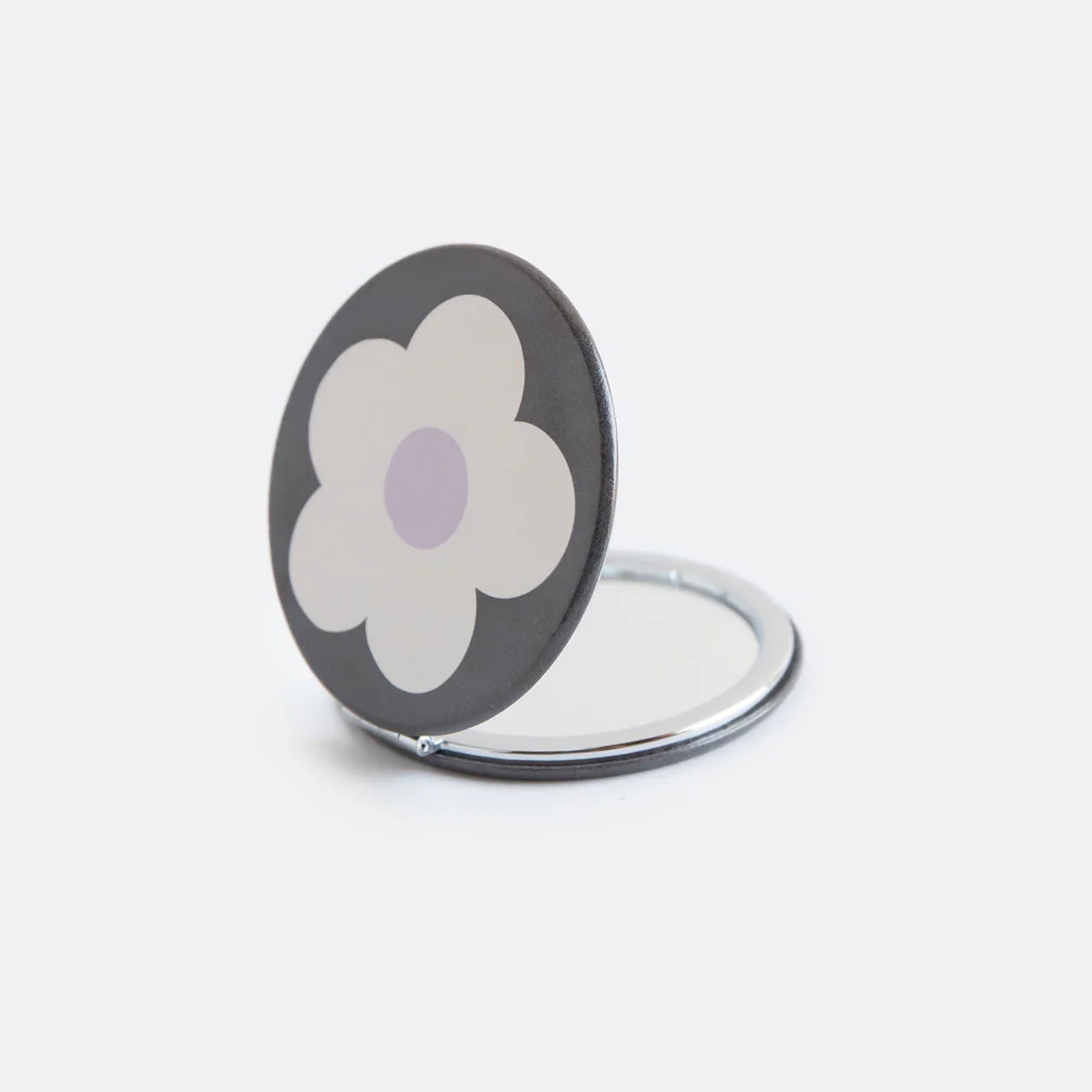 Caroline Gardner Flower Charcoal Round Pocket Mirror