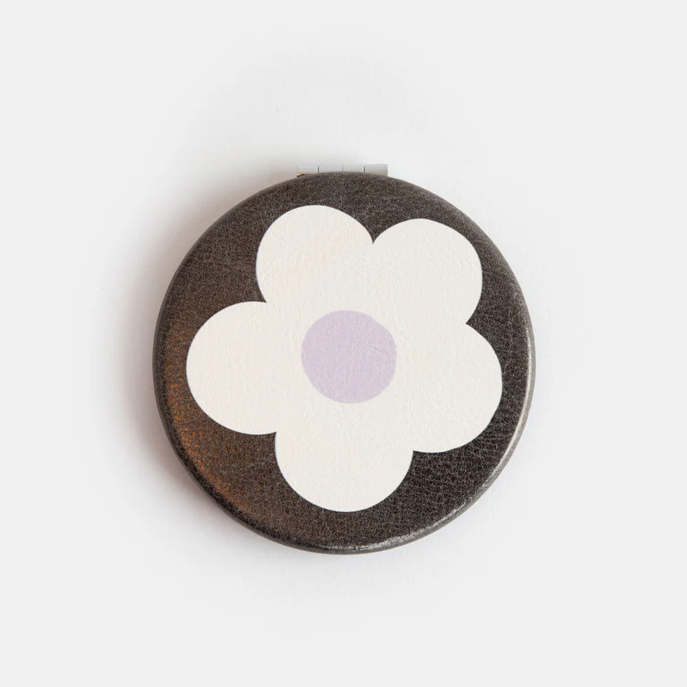 Caroline Gardner Flower Charcoal Round Pocket Mirror