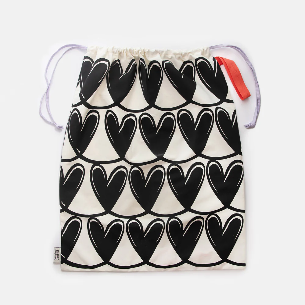 Caroline Gardner Mono Looped Hearts Drawstring Laundry Bag
