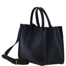 Ashwood Leather Medium Structured Tote Bag with Detachable Strap and Pouch - Black S02