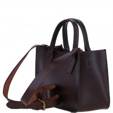 Ashwood Leather Small Structured Tote Bag with Detachable Strap and Pouch - Brandy S01