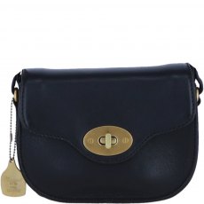 Ashwood Leather Twist Lock Small Saddle Bag - Black L32