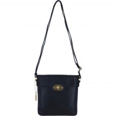 Ashwood Leather Twist Lock Crossbody Bag with Zip Top Closure - Black L33