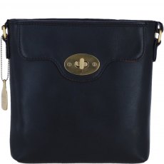 Ashwood Leather Twist Lock Crossbody Bag with Zip Top Closure - Black L33