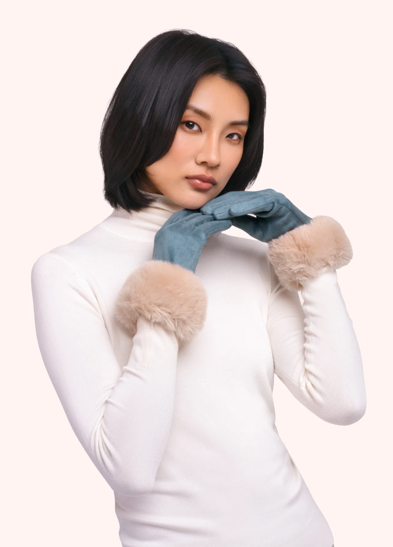 Powder Bettina Faux Suede/Fur Gloves - Denim