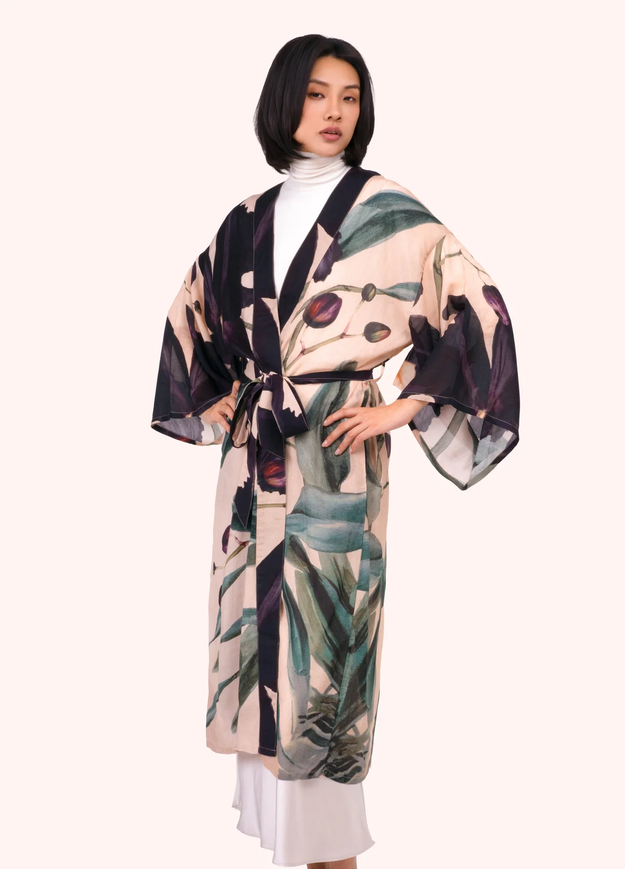 Powder Long Kimono Gown - Midnight Orchid Powder Long Kimono Gown - Midnight Orchid