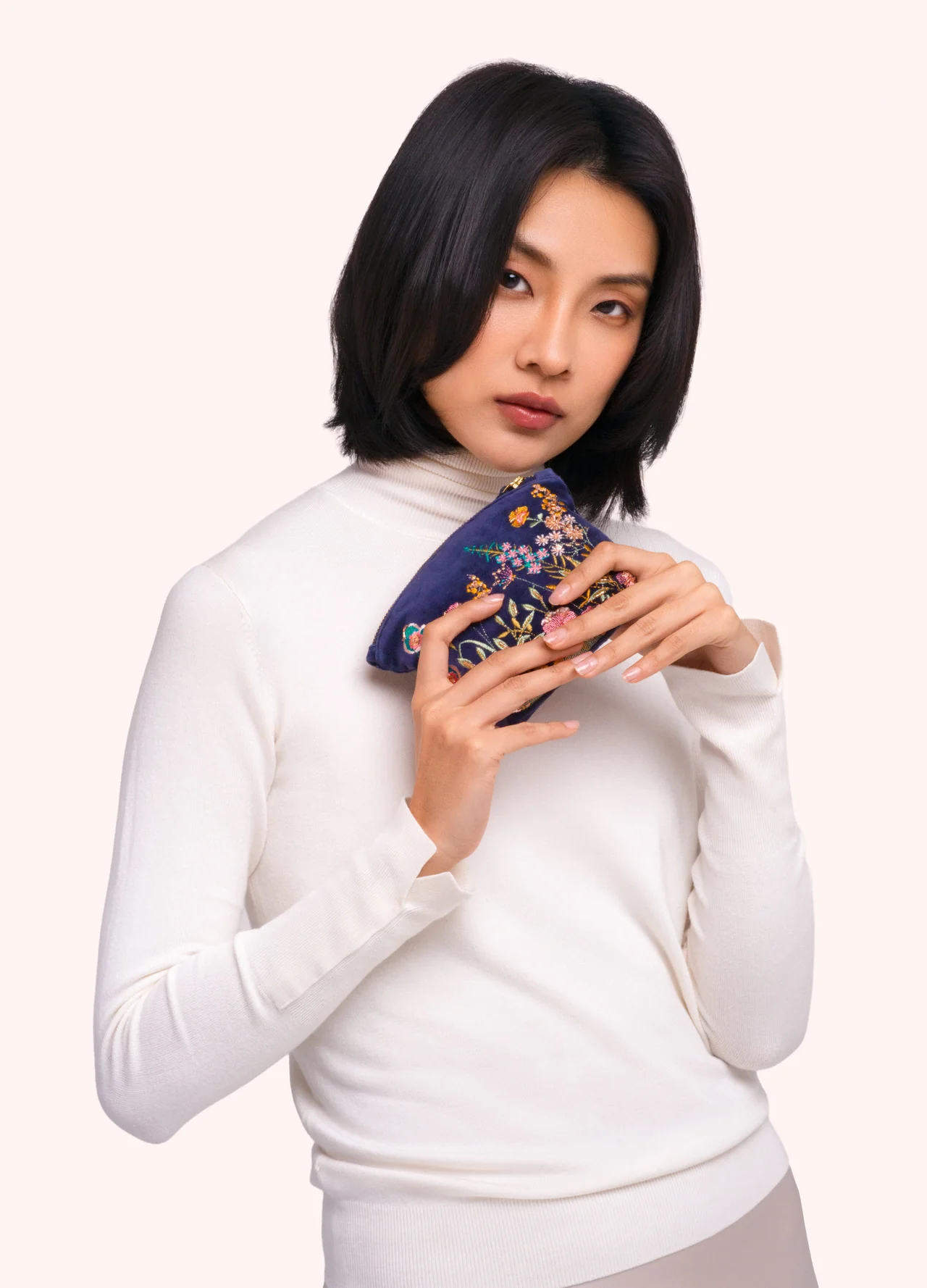 Powder Navy Floral Hedgerow Mini Pouch Powder Navy Floral Hedgerow Mini Pouch