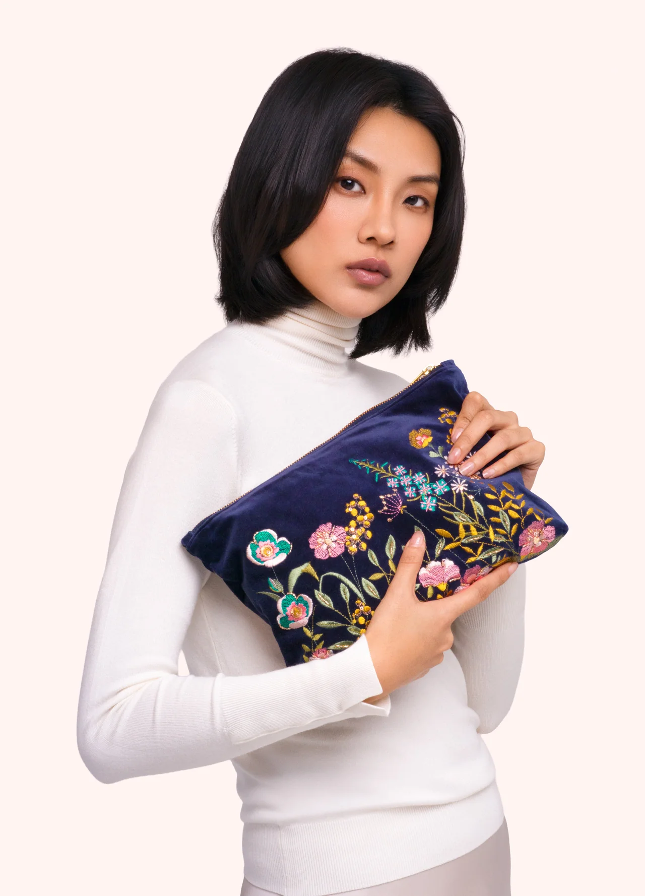 Powder Navy Floral Hedgerow Zip Pouch Powder Navy Floral Hedgerow Zip Pouch