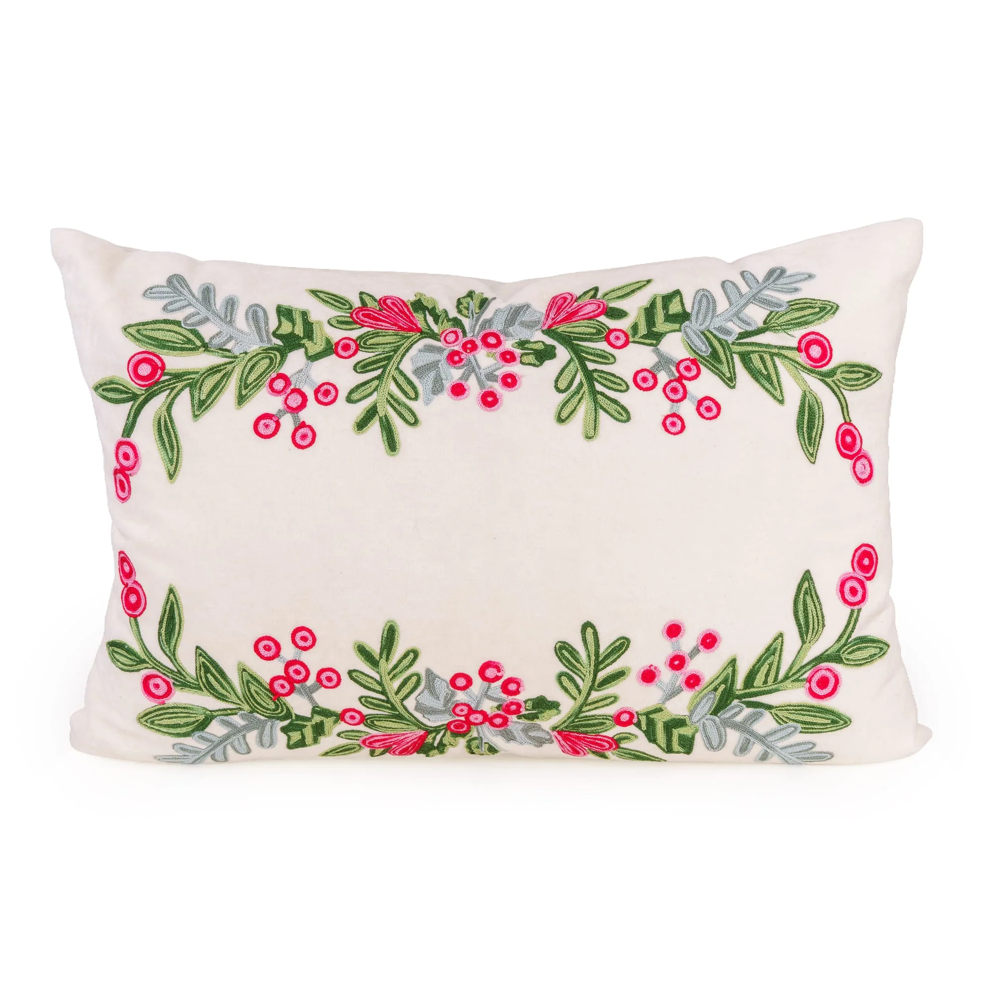 Candlelight Holly & Berries Embroidered Cushion 40x60cm White Candlelight Holly & Berries Embroidered Cushion 40x60cm White