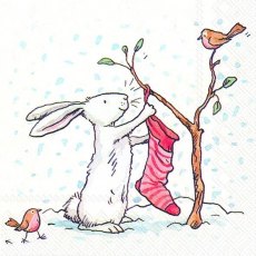 Napkin Charming Snow Rabbits