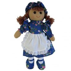 Dark Blue Floral Rag Doll With Hat & Pinny 40cm