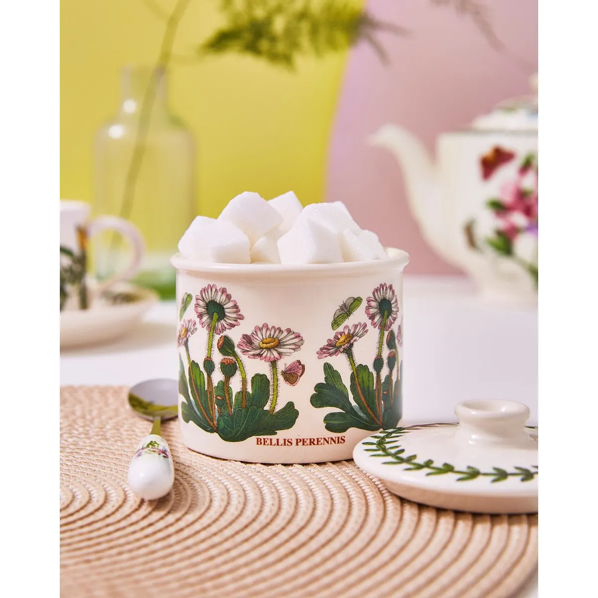 Botanic Garden Drum Shape Covered Sugar Bowl 3.25inch Botanic Garden Drum Shape Covered Sugar Bowl 3.25inch