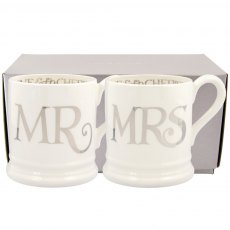 D/C   Silver Toast Mr & Mrs S/2 0.5pt Mugs Boxed