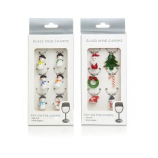 2 Asstd S/6 Wine Glass Charms Snowman Santa Mix