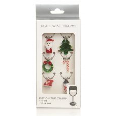 2 Asstd S/6 Wine Glass Charms Snowman Santa Mix