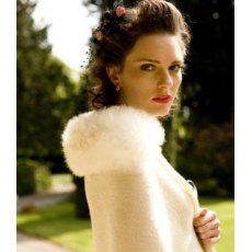 Alpaca Fur Trim Wrap - Ivory