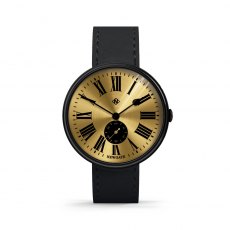 Ship Watch Black Case Brass Dial Black Strap