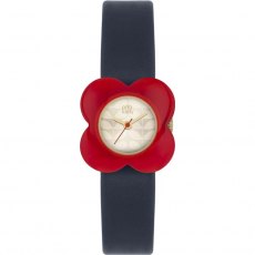 Orla Kiely Poppy Red Flower Case Navy Leather Strap